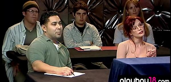  Dudes totally busted by hot babes at screenwriter seminar for adult movies